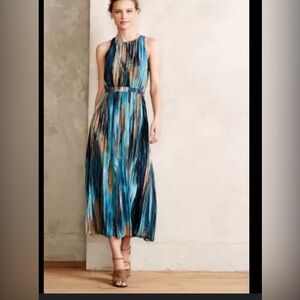 Anthropologie Striped Blue and Gold Midi Dress